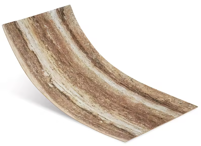 Curved linear travertine claybank flexible stone panel